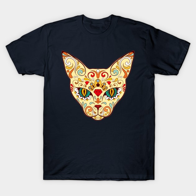 Sugar Skull Cat T-Shirt by pickledpossums